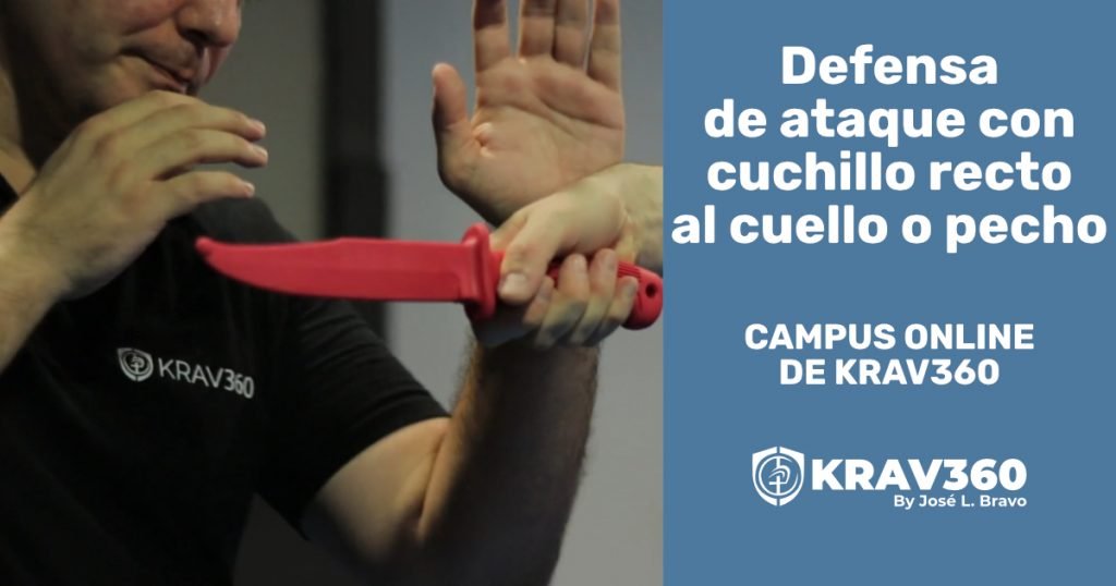 Defensa de ataque con cuchillo recto al cuello o pecho